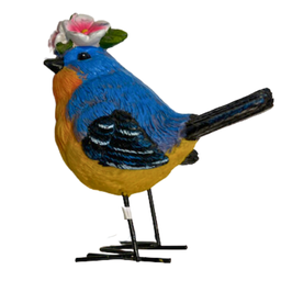 [84G4589] Statuette d'oiseau bleu avec fleurs