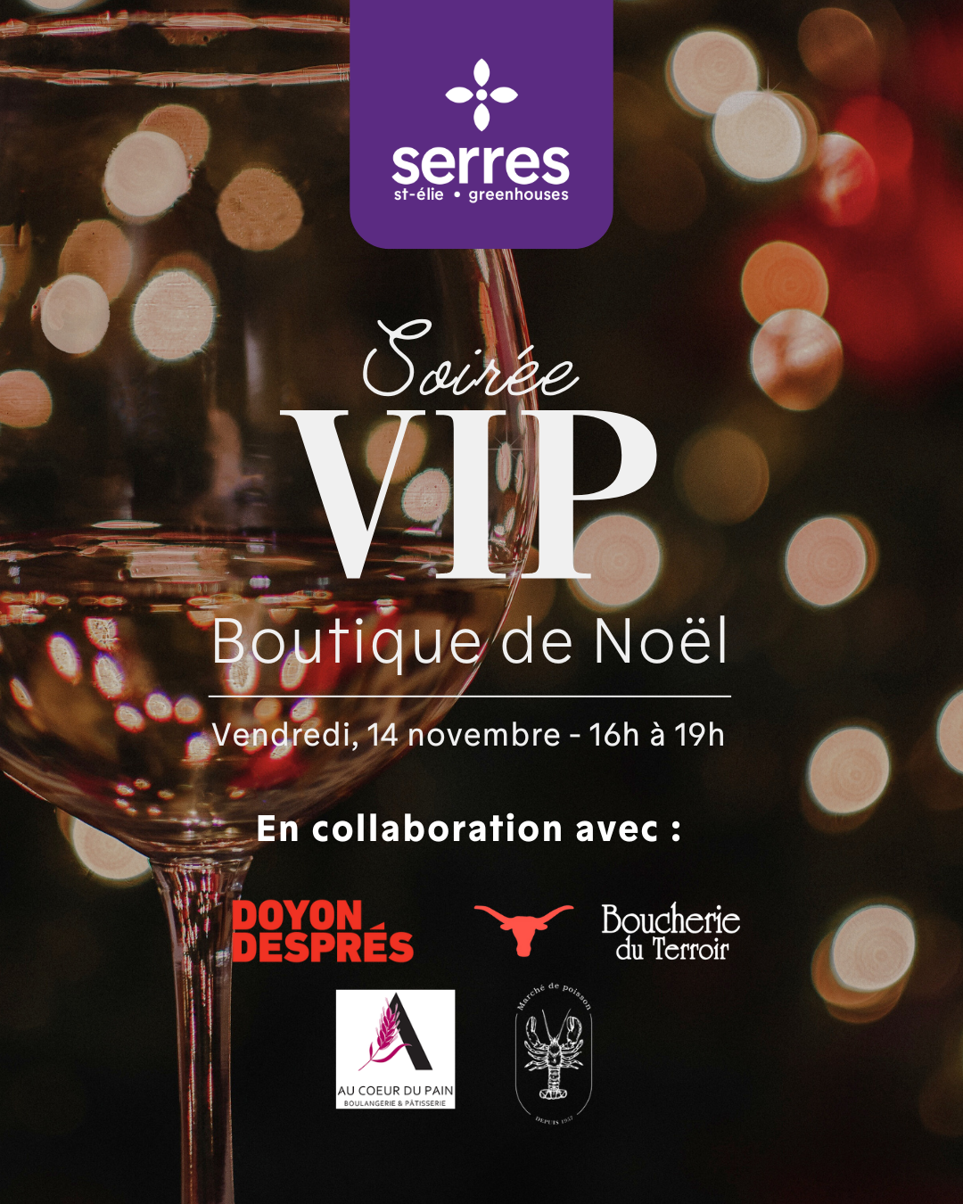 Soirée VIP Noël Serres St-Élie