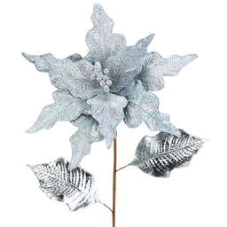 [XS384126] Branche décorative: Poinsettia velour argenté