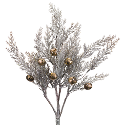 [83809] Branche décorative: Pin gris argenté avec grelot or
