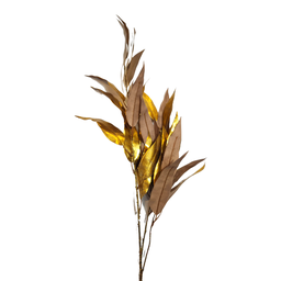 [84218] Branche décorative: Tige de feuilles dorées et taupes