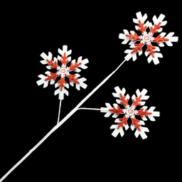 [XM-HS5057] Branche décorative: Flocons blancs et rouges avec brillants