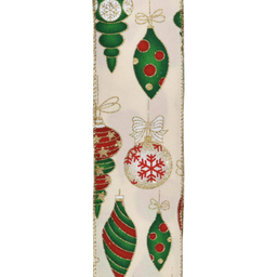 [xm-rr3849] Ruban ivoire avec ornements de Noel