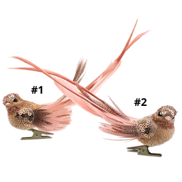 Ornement: Oiseau rose avec paillettes sur pince