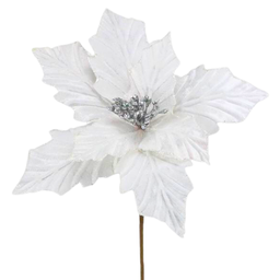 [NF406127] Branche décorative - Poinsettia blanc et argent