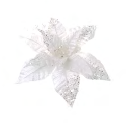 [282000] Branche décorative - Poinsettia blanc et argent