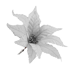 [XM-HA2410] Branche décorative: Poinsettia blanc et argent sur pince