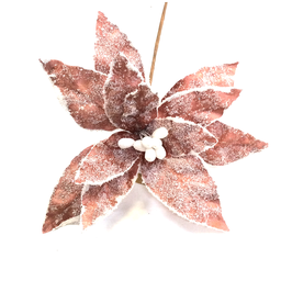 [104027] Branche décorative - Poinsettia rose givré