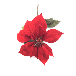 [XM-HA2611] Branche décorative - Poinsettia rouge en velours